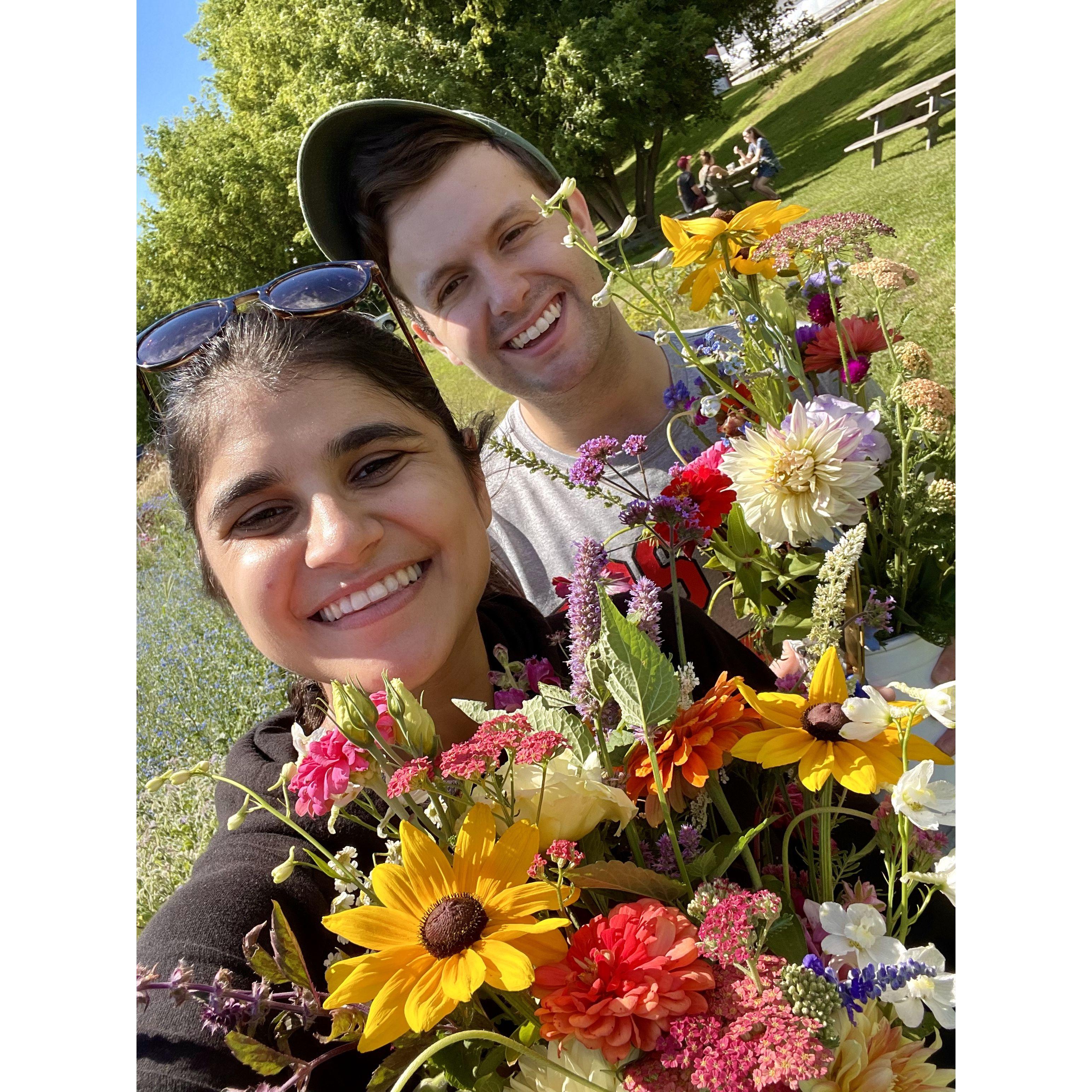 Picking flowers at Cedar Circle Farm in East Thetford, VT.