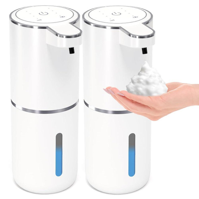 2 Pack Automatic Foaming Soap Dispenser,Touchless Foam Soap Dispenser,12.8oz Rechargeabled Wall Mounted Smart for Bathroom and Kitchen Dish Soap,Easy for Toddlers(White)