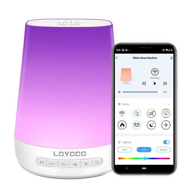 Loycco White Noise Sound Machine for Adults Baby Kids - Relieve Sleep Disorders, App & Voice Control Sound Machine with Rechargeable Battery, 34 Soothing Sounds, Night Light, Timer, for Home, Travel