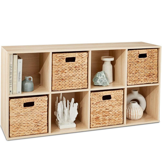 Best Choice Products 8-Cube Storage Organizer, 13.5in Shelf Opening, Bookcase, Display Shelf, Customizable w/ 2 Removable Back Panels – Light Oak