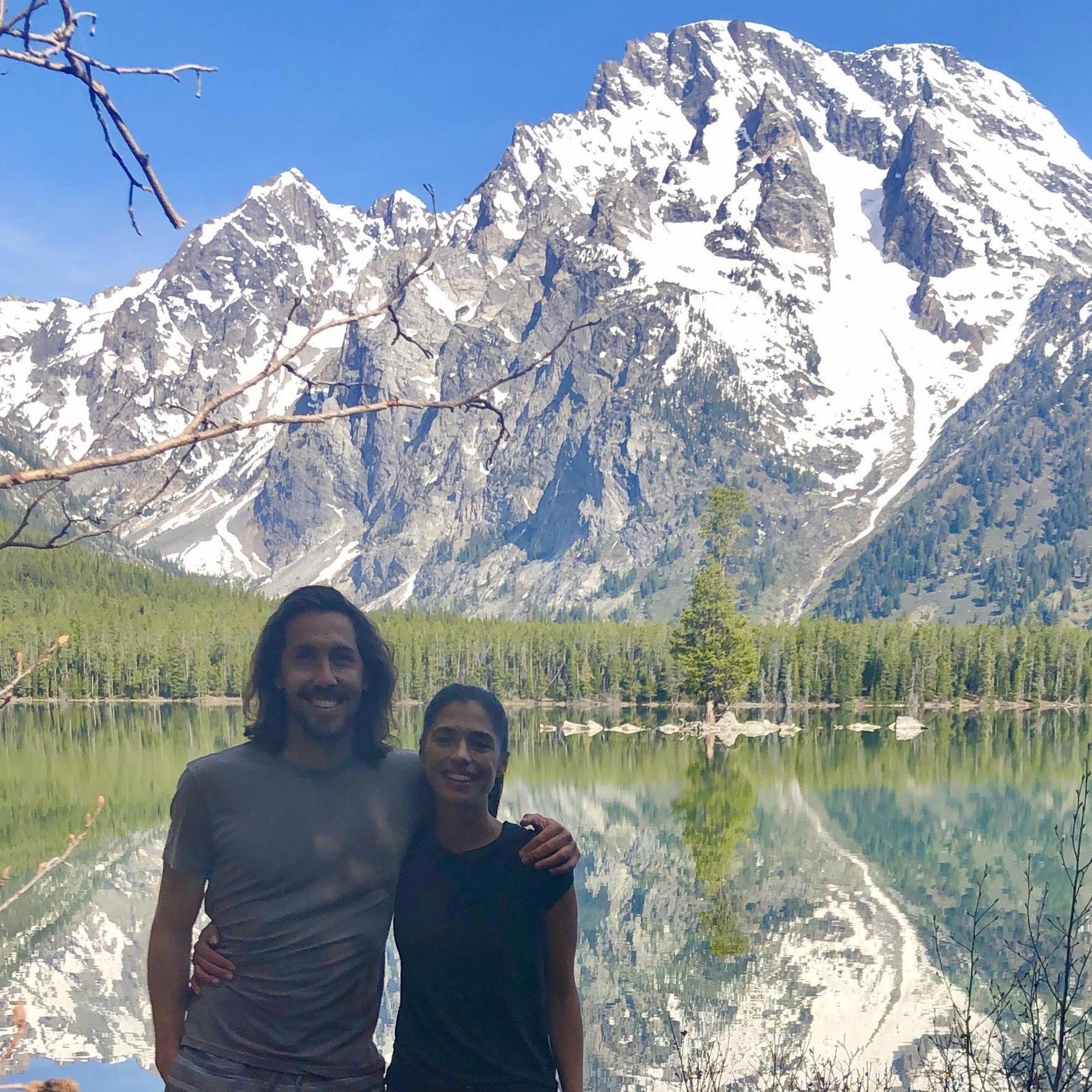 Colin and Abby at the foot of Mount Moran almost EXACTLY 15 years later. Everyone had grown including the little tree in the middle of the lake!