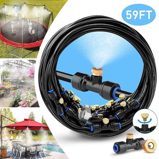 HOMENOTE Misting Cooling System 59FT (18M) Misting Line + 20 Brass Mist Nozzles + a Brass Adapter(3/4") Outdoor Mister for Patio Garden Greenhouse Trampoline for waterpark