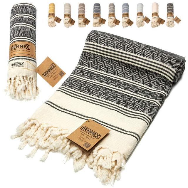 DEMMEX Certified 100% Organic Cotton & Organic Dye Prewashed XL Diamond Weave Turkish Cotton Towel Peshtemal Blanket for Bath,Beach,Pool,SPA,Gym, 71x36 Inches (Black)