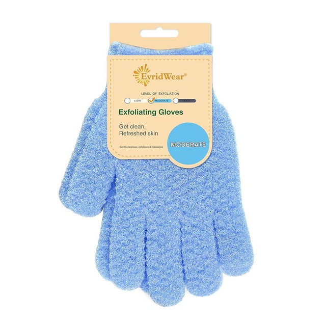 Evridwear Exfoliating Glove for Shower Men and Women, Dual Texture Bath Body Scrub Gloves Dead Skin Cell Remover for Home Spa, Massage, with Hanging Loop (1 Pair Moderate)