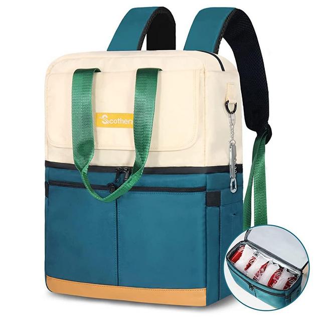 Scothen Backpack Cooler with Double Decker & 12 Ice Packs- Keeps 36 Cans Cold for Up to 24 Hours- Waterproof & Leak Proof Insulated Cooler Backpack- Stylish Lunch Backpack for Women Work Beach Picnic