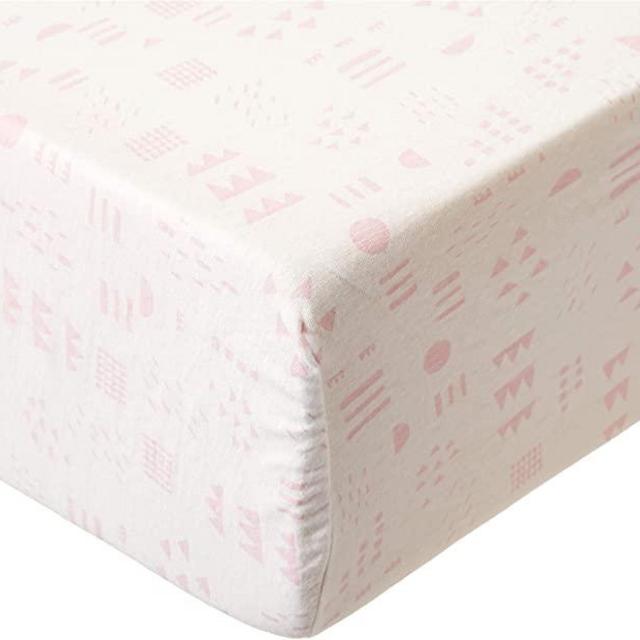 HonestBaby Baby Organic Cotton Fitted Crib Sheet - Pattern Play White/Pink