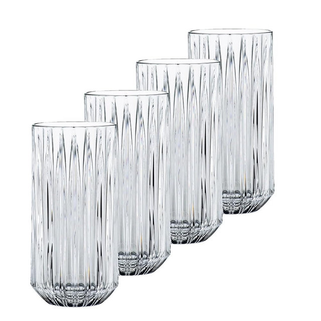Nachtmann Jules Collection Long Drink Glasses, 13-Ounce, Clear, Made of Crystal Glass, Highball Glass for Cocktails and Other Beverages, Dishwasher Safe, Set of 4