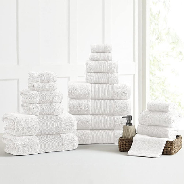 Amrapur Overseas Air Cloud 100-Percent Combed Cotton Towel Set, 18-Piece, White