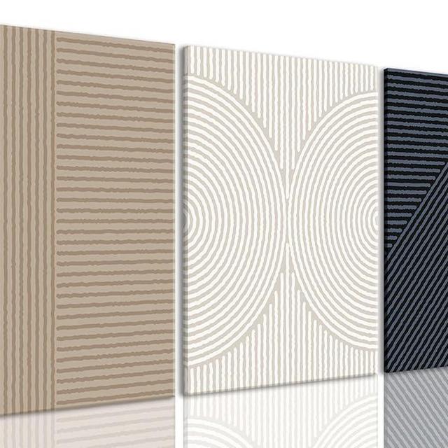 Bwodke Framed Neutral Abstract Wall Art Modern Minimalist Line Canvas Poster Prints Set of 3 Boho Beige Black Brown Geometric Texture Decor Picture Painting Living Room Bedroom Office 12"x16"