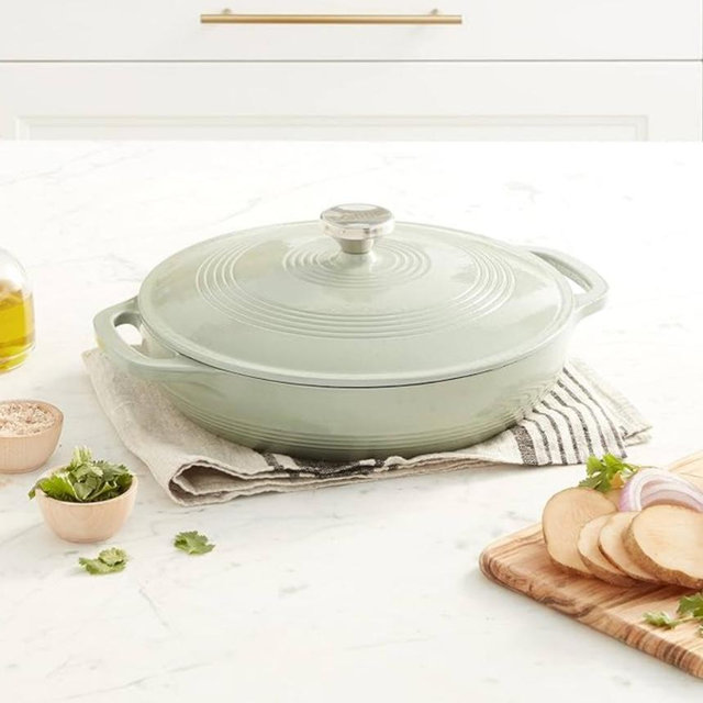 Lodge 3.6 Quart Enameled Cast Iron Covered Casserole with Lid – Dual Handles – Oven Safe up to 500° F or on Stovetop - Use to Marinate, Cook, Bake, Refrigerate and Serve – Desert Sage