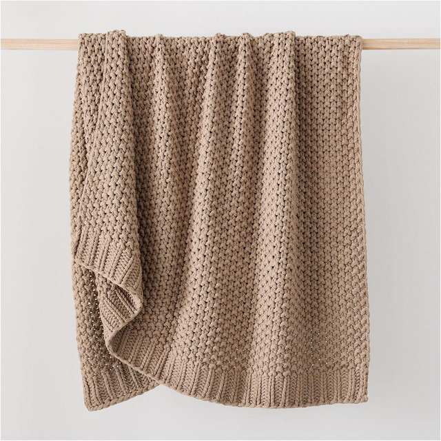 Chunky Cotton Knit Throw, 50x60, Dune