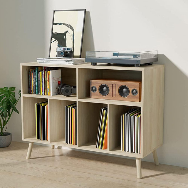 Cozy Castle Record Player Stand, Turntables Stand with Vinyl Record Storage Holds up to 350 Albums, Record Stand Table for Bedroom, Living Room, Office, Oak
