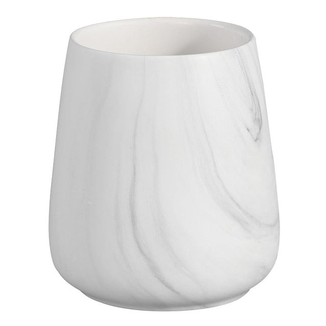 Marble White Toothbrush Holder for Bathroom - Ceramic Tooth Brushing Holders, Toothbrush Cup, Toothpaste Organizer for Bathroom Countertop, Makeup Brush Holder, Pen Holder for Home Desktop Storage