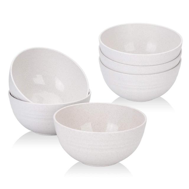 【Set Of 6】 Unbreakable Cereal Bowls 24 OZ Set Wheat Straw Bowls Microwave and Dishwasher Safe BPA Free E-Co Friendly Bowl Beige Color for Cereal, Serving Soup, Oatmeal, Pasta and Salad