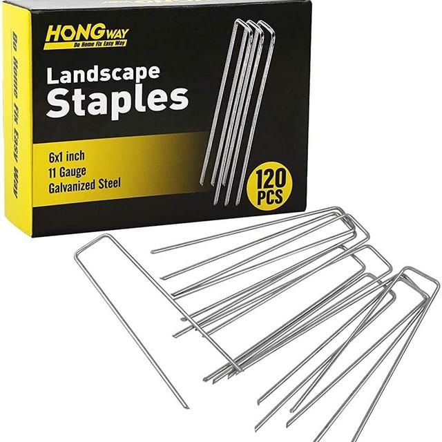 HongWay 120pcs 6" 11 Gauge Heavy-Duty U-Shaped Garden Stakes Pins Galvanized Landscape Staples for Anchoring Landscape Fabric Irrigation Tubing