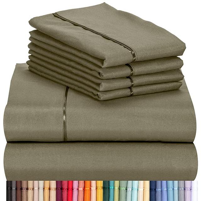 LuxClub 6 PC Sheet Set Bamboo Sheets Deep Pockets 18" Eco Friendly Wrinkle Free Sheets Machine Washable Hotel Bedding Silky Soft - Olive California King