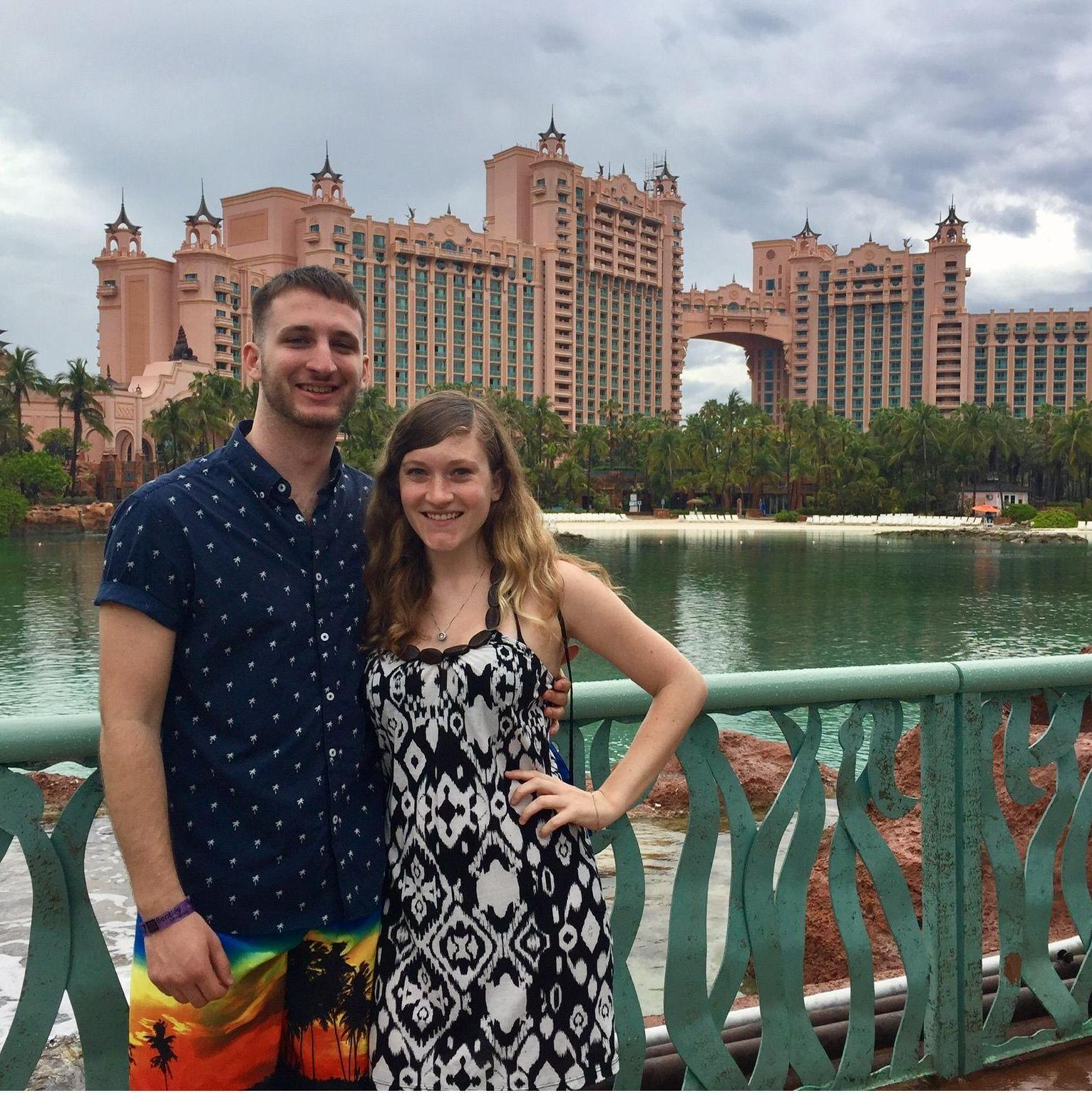 Caitlyn and Anthony on Bentley University's traditional Senior Trip to the Bahamas in 2017.