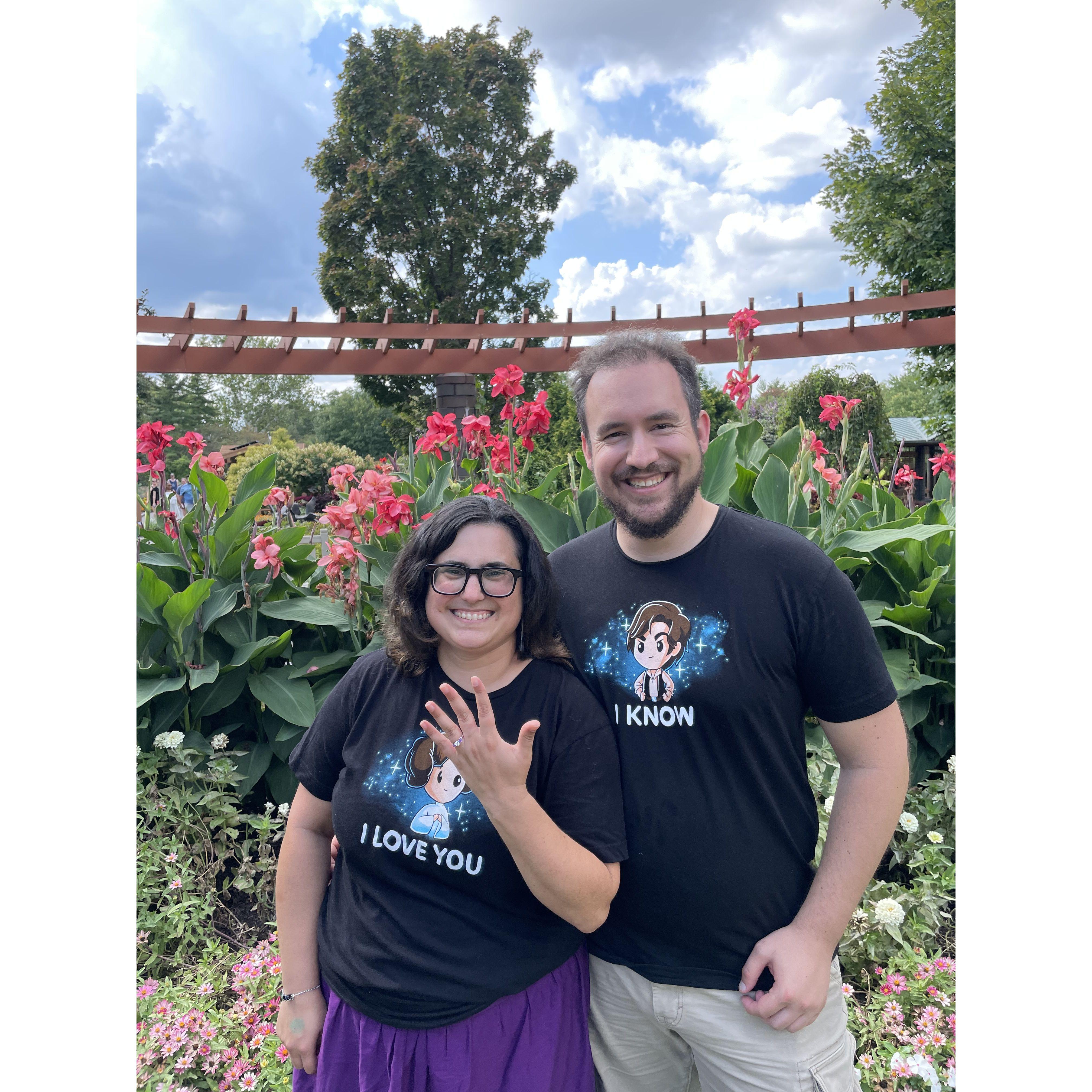 Celebrating with friends at the Botanical Garden - which was planned before the engagement!