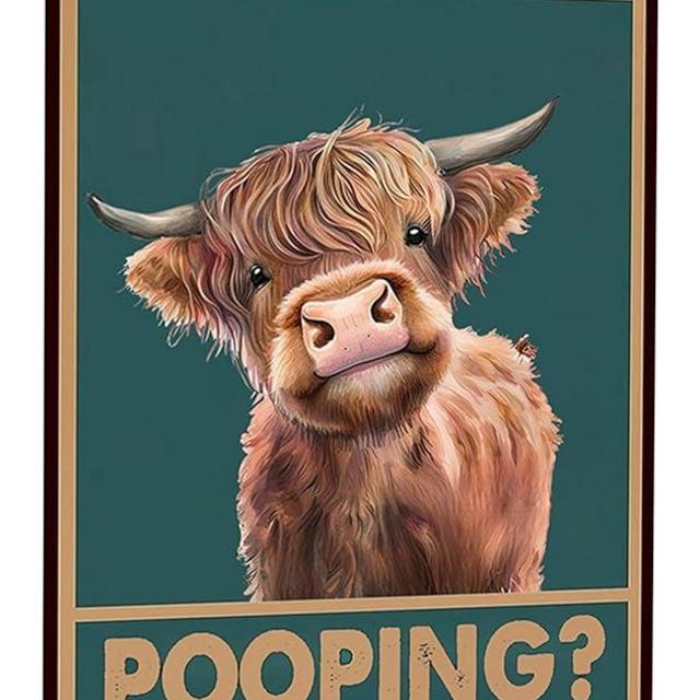 Crazysign Vintage Highland Cow Are You Pooping Funny Tin Sign for Bathroom Toilet Wall Decor 8 X 12 Inch (3039)
