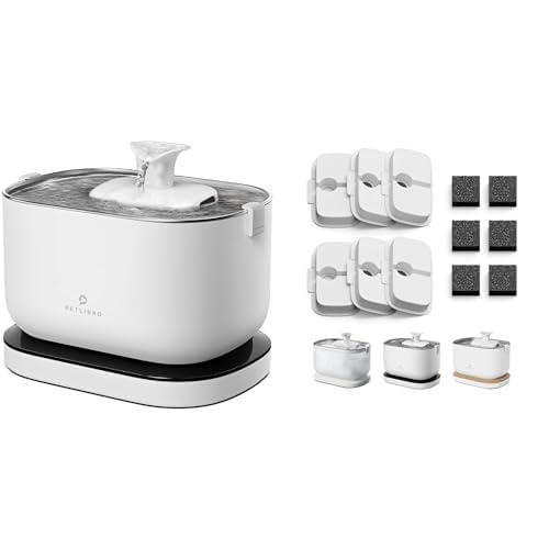 Bundle of PETLIBRO Cat Water Fountain, Cordless Pet Water Fountain Battery Operated+6 Packs Replacement Filters for Dockstream Cat Water Fountain WF005 WF115 WF105, 3 Months Set of Replacement Filters