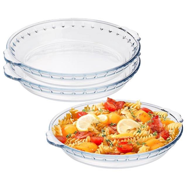 ATRDTO 3 Pack Glass Pie Baking Dishes for Baking Round Baking Dishes with Handles for Baking and Serving (9inch)