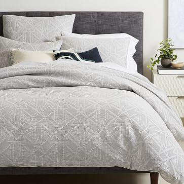 Organic Geo Waffle Jacquard Queen Duvet Cover - Platinum