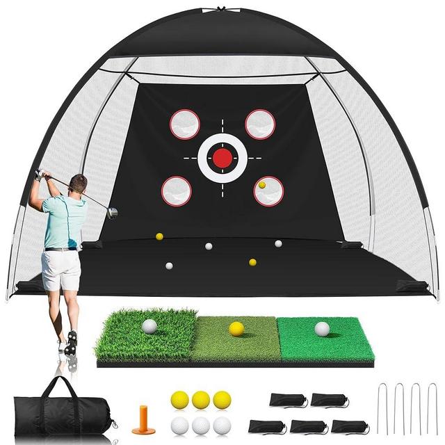 Golf Net, 10x7FT Golf Practice Net with Tri-Turf Mat for Outdoor Indoor, All-in-One Golf Hitting Aid Nets for Backyard Training Driving Chipping Swing, Gifts for Men/Him/Dad/Golfer