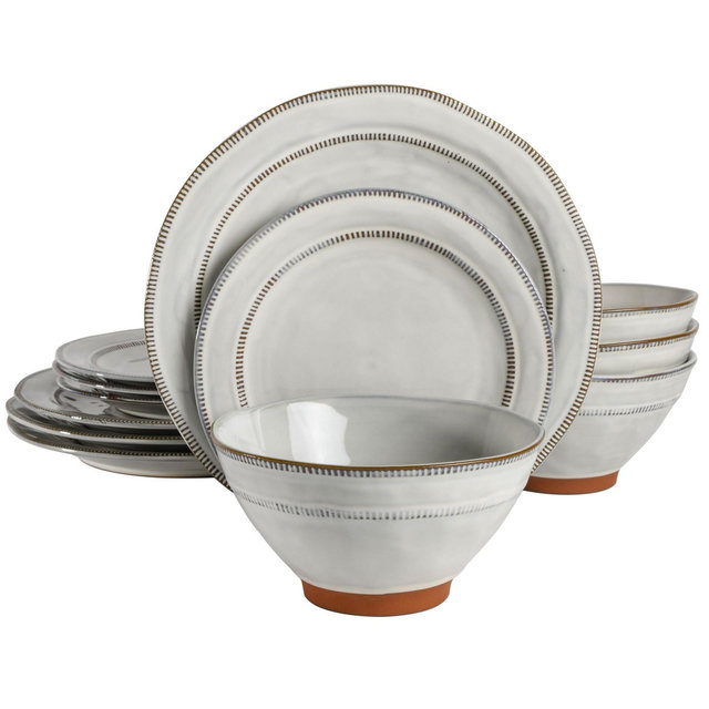 Gibson Elite Terranea 12-Piece Reactive Terracotta Dinnerware Set White