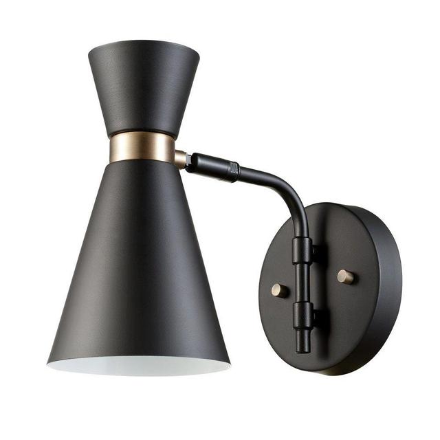 Globe Electric Belmont 1-Light Wall Sconce, Satin Black, Gold Accents,65855