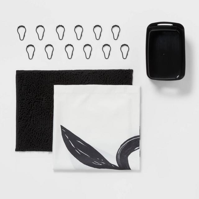 15pc Abstract Floral Shower Curtain Set Black - Room Essentials™