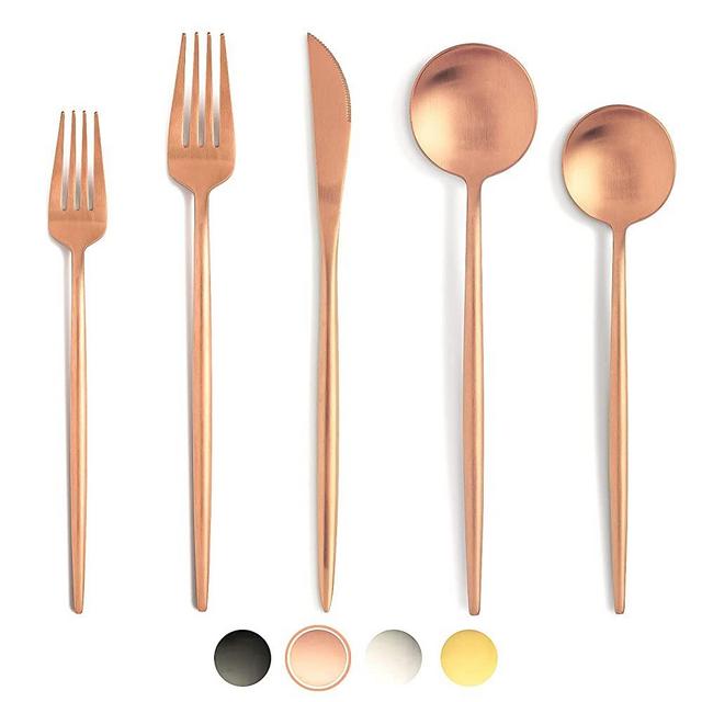 BirdyFly Mate Rose Gold Silverware Set, 20 Piece Stainless Steel Flatware Set Service for 4, Mate Rose Gold Cutlery Set, Include Knives/Forks/Spoons, Dishwasher Safe