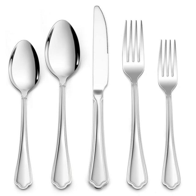 LIANYU 60-Piece Silverware Set, Stainless Steel Flatware Cutlery Set for 12, Eating Utensils with Scalloped Edge, Include Knives Forks Spoons, Dishwasher Safe, Mirror Polished