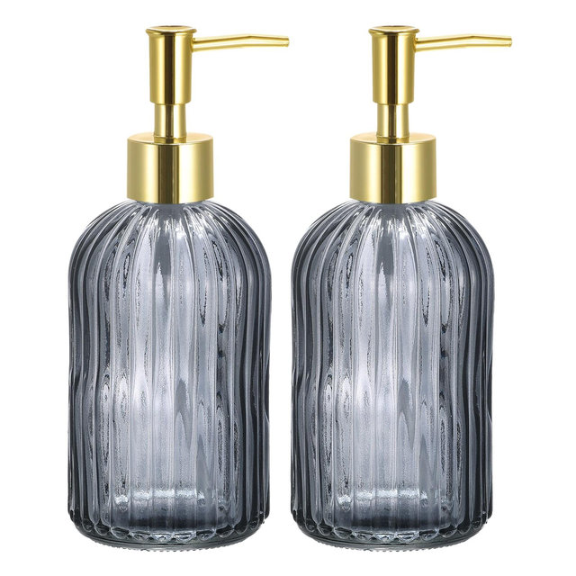 Unique Bargains Glass Dish Soap Dispenser With Durable Golden Pump 2 Pcs Gray