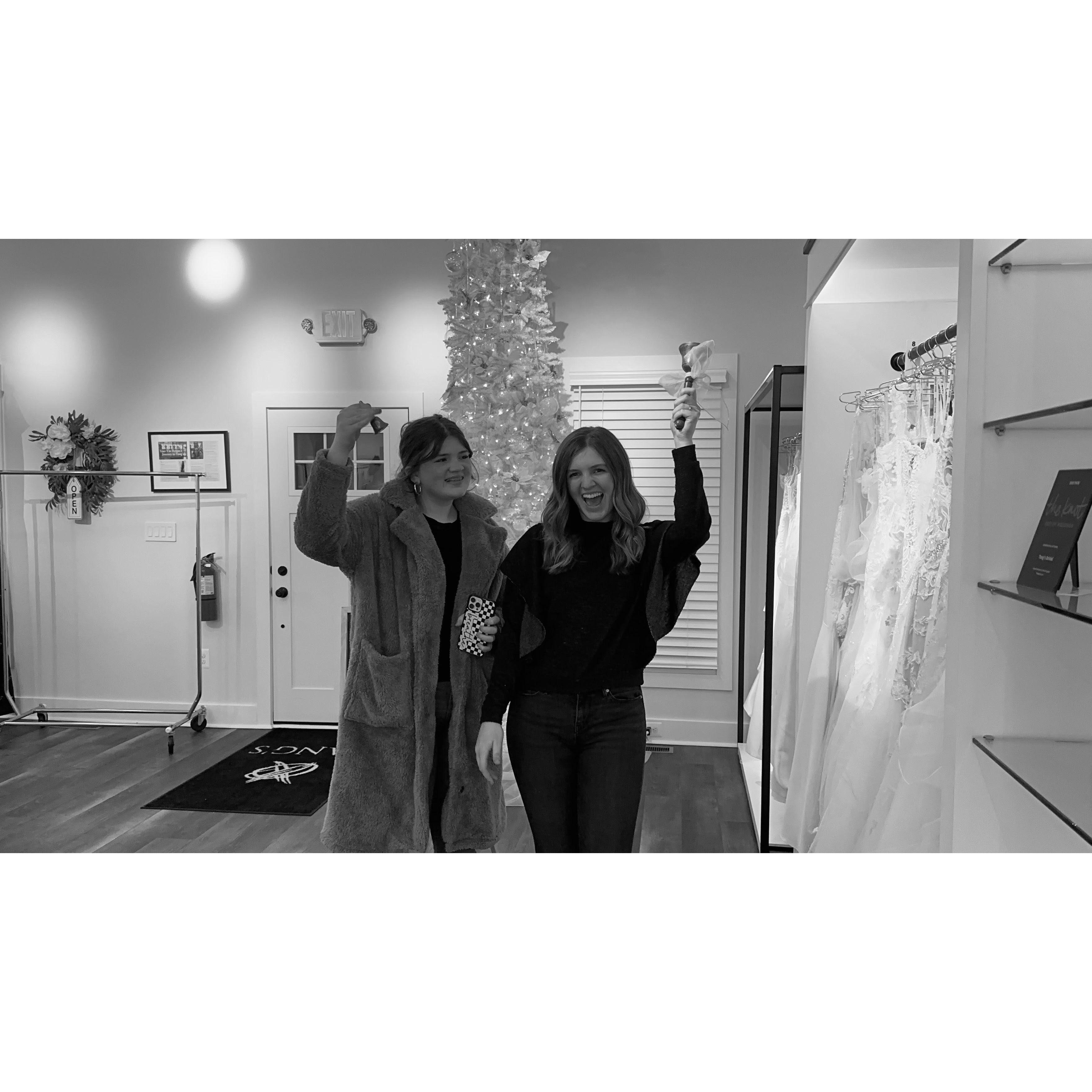 Celebrating finding Lindsay's dress with the Maid of Honor!
