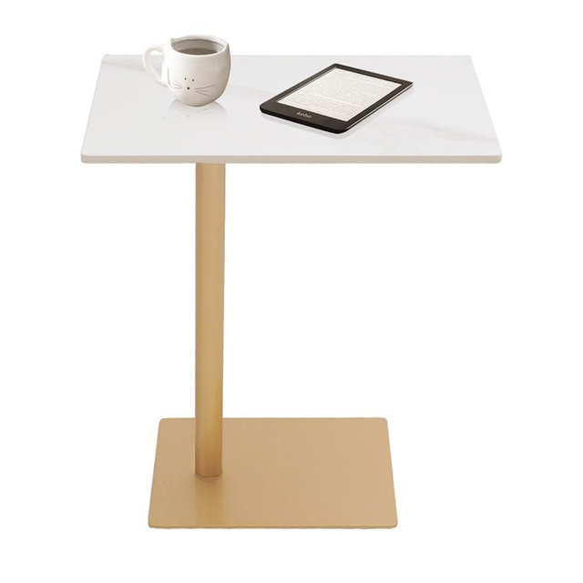 Cre Cra End Table Modern Metal C-Shaped Side Table with Marble Top Sofa Coffee Tray Desk for Bedroom Livingroom Gold