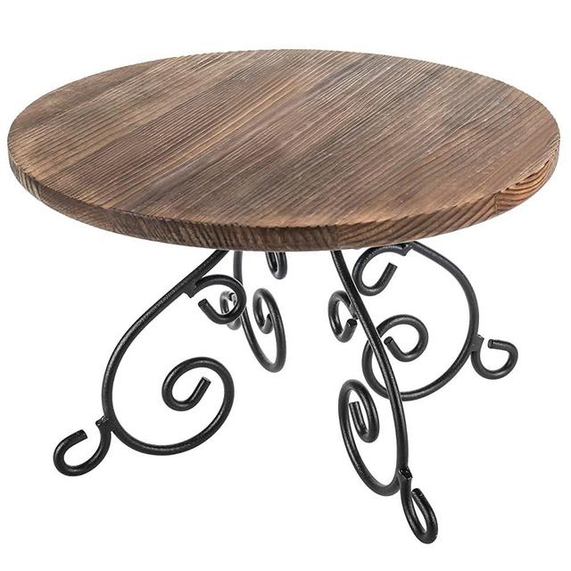 MyGift 12-inch Burnt Wood & Metal Scrollwork Design Cake Stand