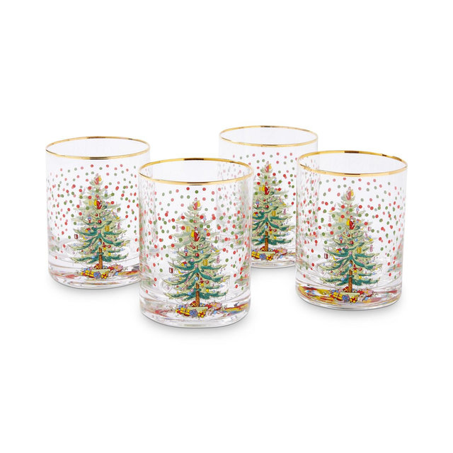 Spode Christmas Tree Polka Dot Double Old-Fashioned Glasses, Set of 4