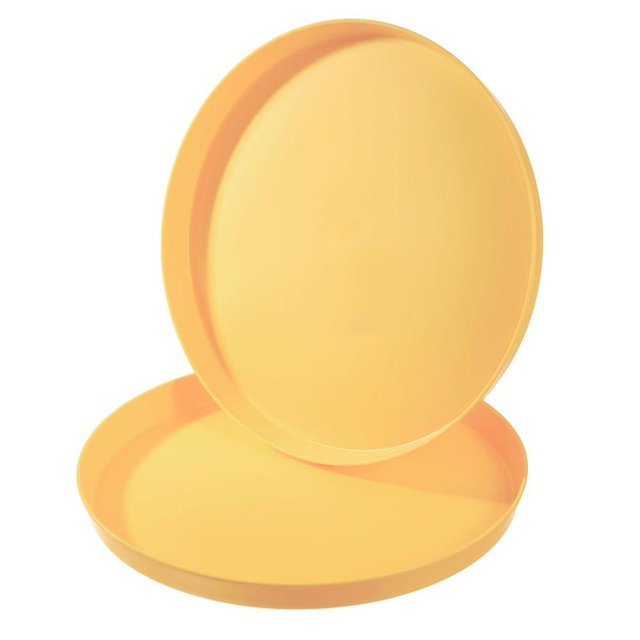 PATIKIL 11" Restaurant Serving Trays, 2 Pcs Round Non-Slip Food Service Tray Platter Reusable Plastic Fast Food Serving Tray for Bar Coffee Home Cafeteria Hotel, Yellow
