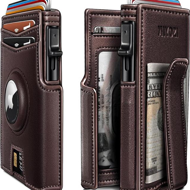 miyozi Airtag Wallet for Men,with Money Clip 10 Cards Metal Case Smart Slim Pop Up Credit Card Holder Flip with Magnetic Closure RFID Blocking wallet with Gift Box
