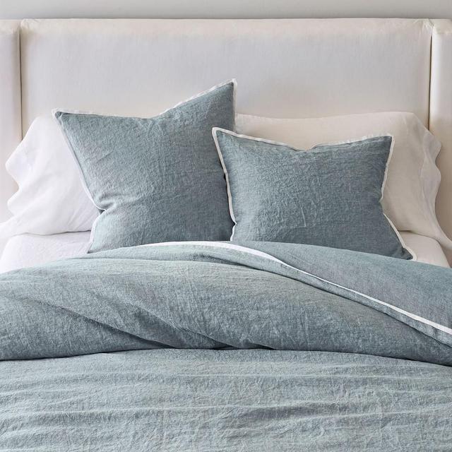 Chambray/White Belgian Flax Linen Contrast Duvet Cover, King/Cal. King