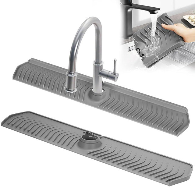 Kitchen Sink Faucet Mat,30in New Foldable Faucet Mat for Kitchen Sink, Adjustable Waterproof Splash Guard Draining Mat,Keep Countertops Dry ((Gray,29.9" x 5.7)