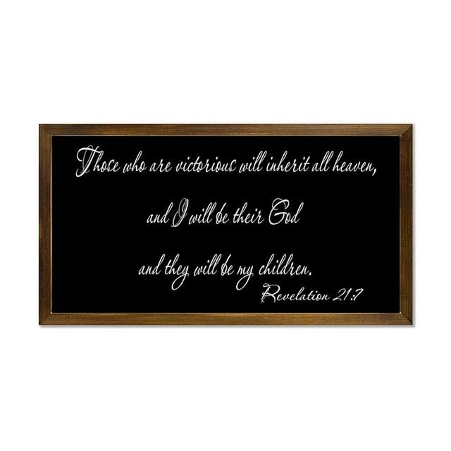 Revelation 21:7 Those Who Are Victorious Will Inherit All This,And I Will Be Their God And They Wil Decorative Wooden Framed Sign 22x12in Farmhouse Wall Art Plaque Wood Signs with Frame