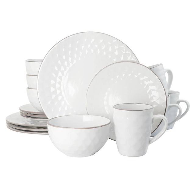 16pc Stoneware Multi-Diamond Dinnerware Set White - Elama