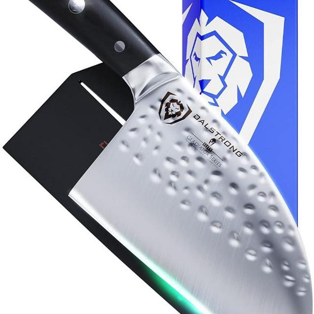 Dalstrong Serbian Chef Knife - 7.5 inch - Gladiator Series Elite - German HC Steel - Meat Cleaver Knife - Hammered Blade Finish - Razor Sharp Kitchen Knife - G10 Handle - w/Sheath - NSF Certified