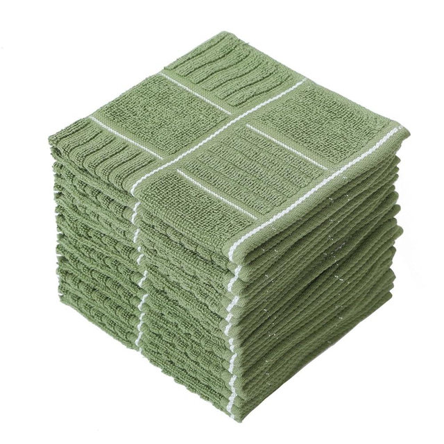 Glynniss Dish Cloths for Kitchen Washing Dishes, Super Absorbent Dish Rags, Cotton Terry Cleaning Cloths Pack of 8 (Geen, 12x12 inches)