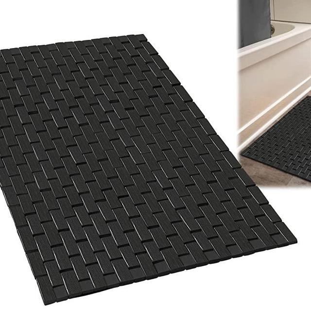 ZPirates Black Bamboo Bath Mat for Bathroom and Shower - (34 x 18 Inches L x W) Large Wood Rug, Outdoor Bathmat - Fade, Water Stain Resistant