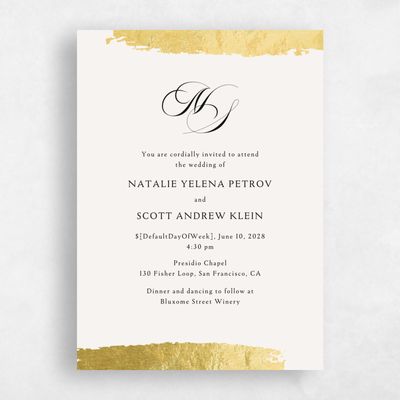 Beige Foil Wedding Invitation - Casey Classic Foil