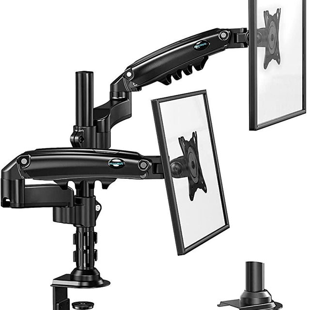 HUANUO Dual Monitor Stand - Height Adjustable Gas Spring Double Arm Monitor Mount Desk Stand Fits Two 17 to 32 inch Screens with Clamp, Grommet Mounting Base, Each Arm Holds up to 19.8lbs