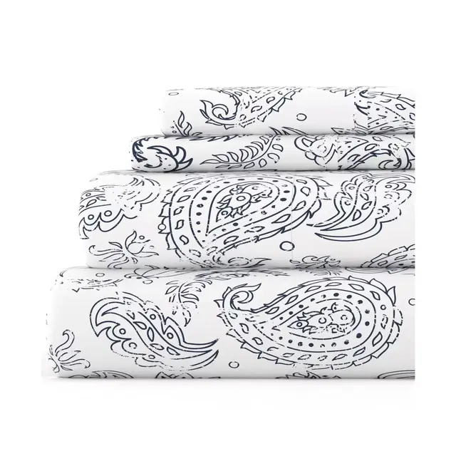 Floral & Paisley Patterns 4PC Sheet Set - Extra Soft - Becky Cameron, Coarse Paisley Navy, King