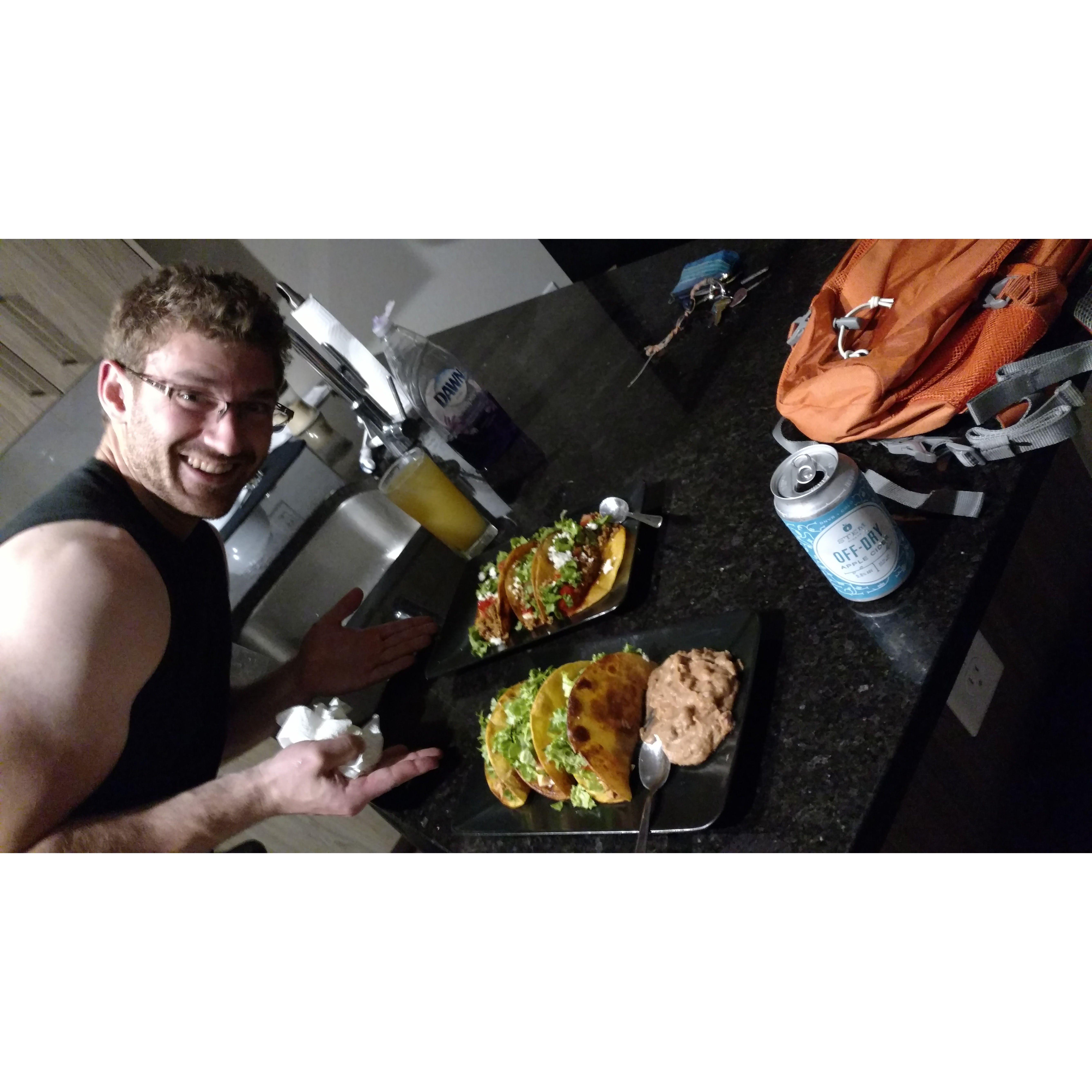 First taco dinner of our relationship. Truly a milestone.